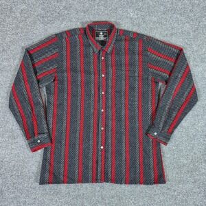 Y2K Thunder Mens Large Cotton Button Down Shirt Gray Red Vertical Stripes